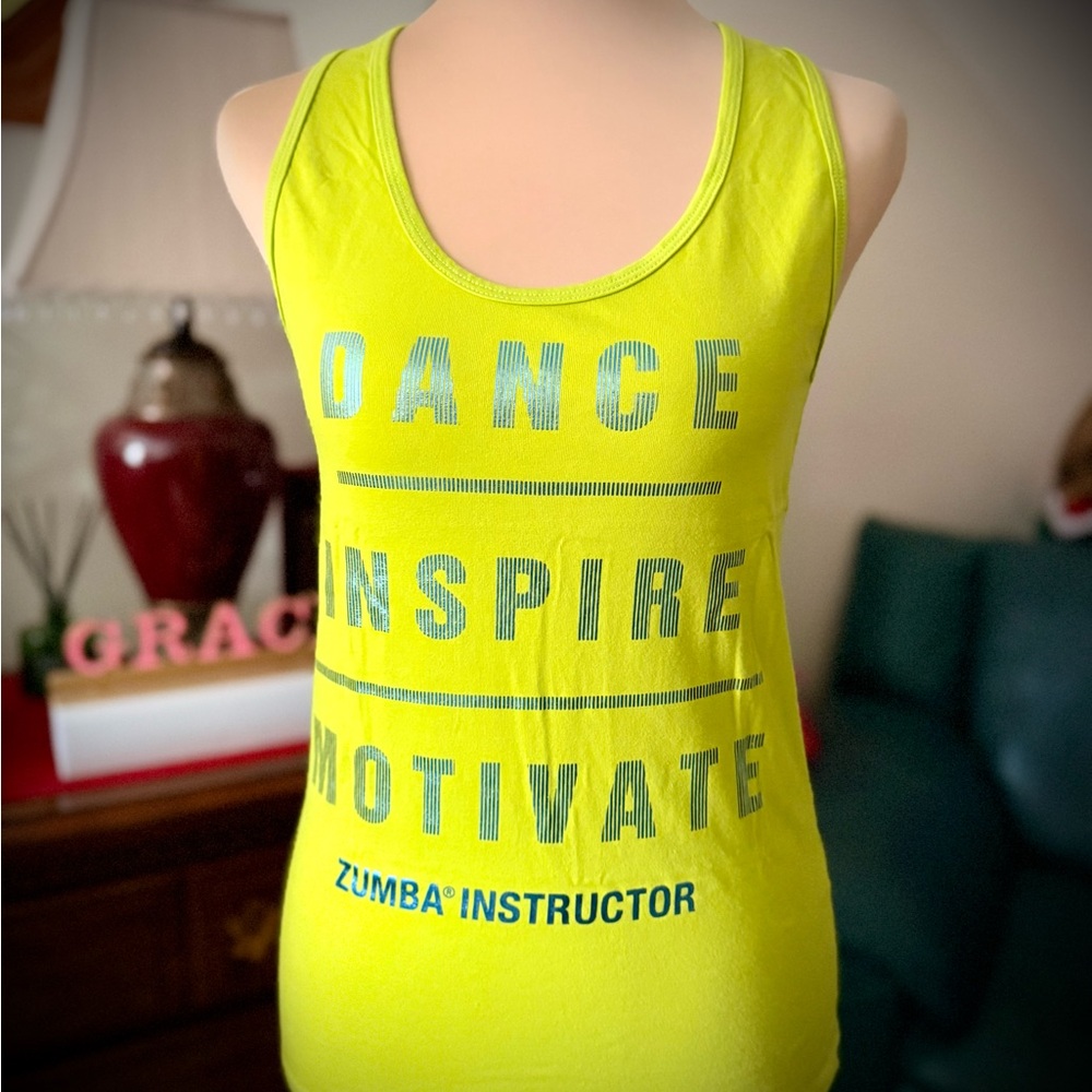 NWOT Zumba Instructor Fitness Neon Yellow Motivational Tank Top
